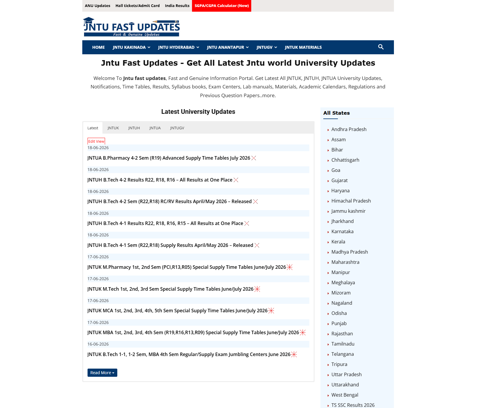 JNTU Fast Updates — Education Portal